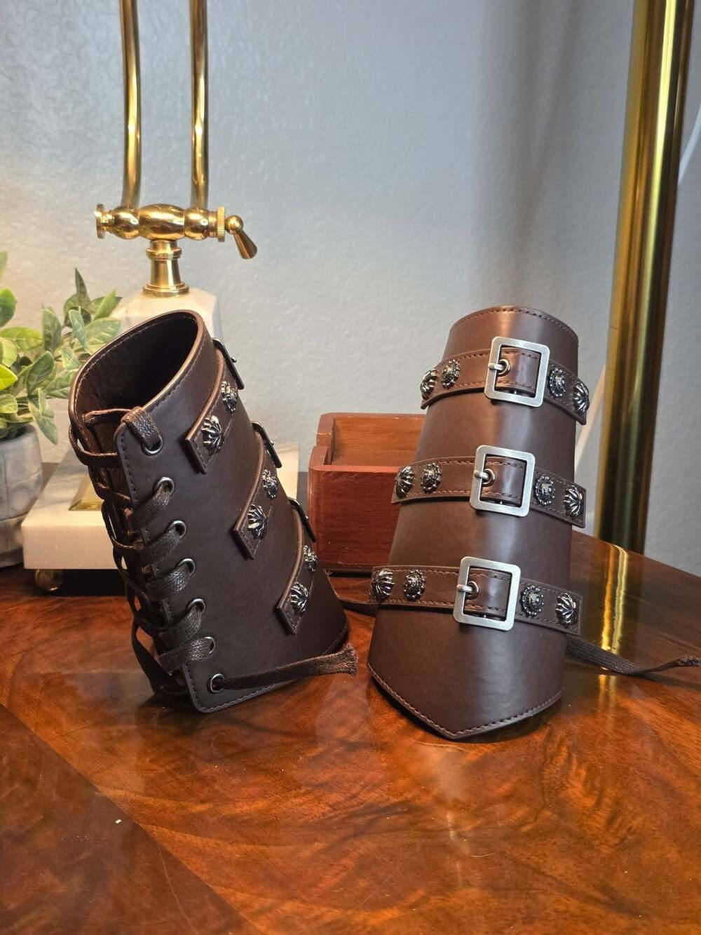 Steampunk  Renaissance Fantasy Faux Leather Bracers Brown Armor Cuffs